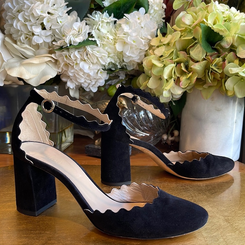 Chloe’ “Lauren” D’Orsay Black Suede Scalloped Sandals | Lightly Worn!